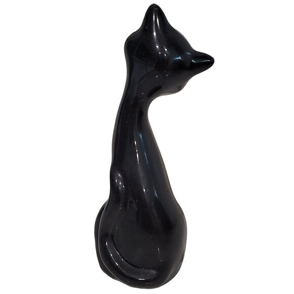 mcm vintage ceramic black cat figurine sculpture tabletop decor cat lover kitten - Picture 2 of 2